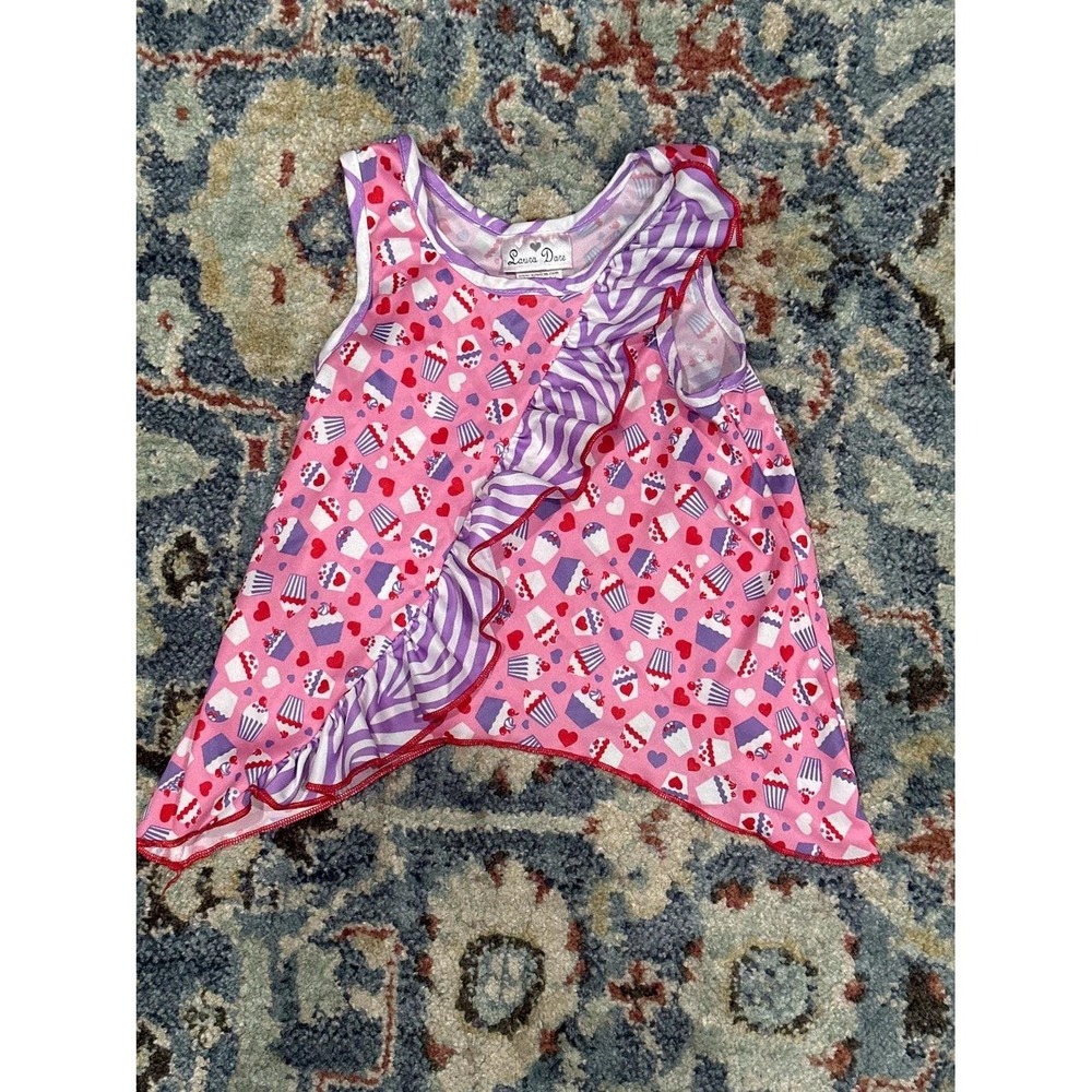 Laura Dare Pajama Top Girls 4T Pink Cupcake Heart Ruffle EUC